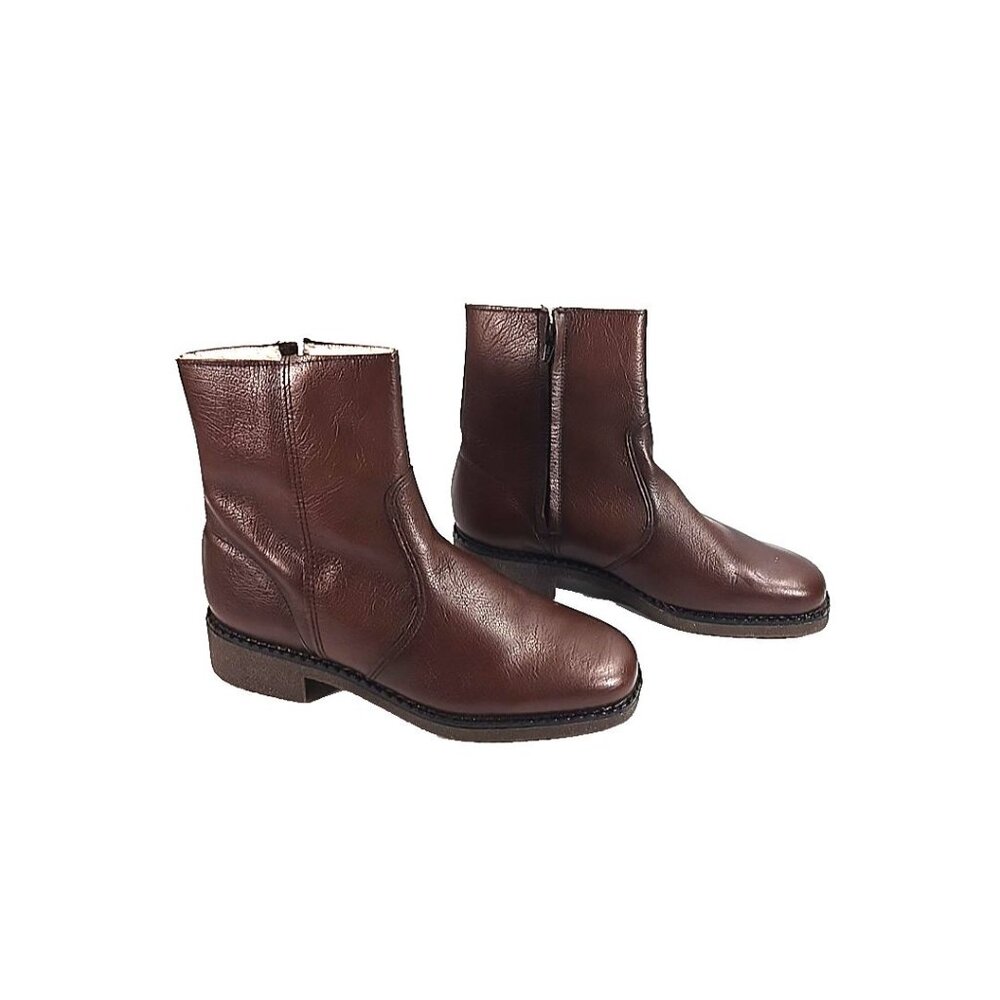Women's Brown Leather Winter Zip Ankle Boots